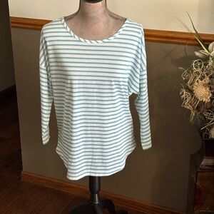 KEREN hart Aqua and White Striped Long Sleeve Top